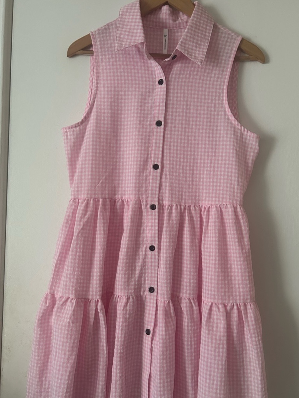 Beachsissi Sleeveless Pink Gingham Tiered Dress size S - Picture 4 of 5
